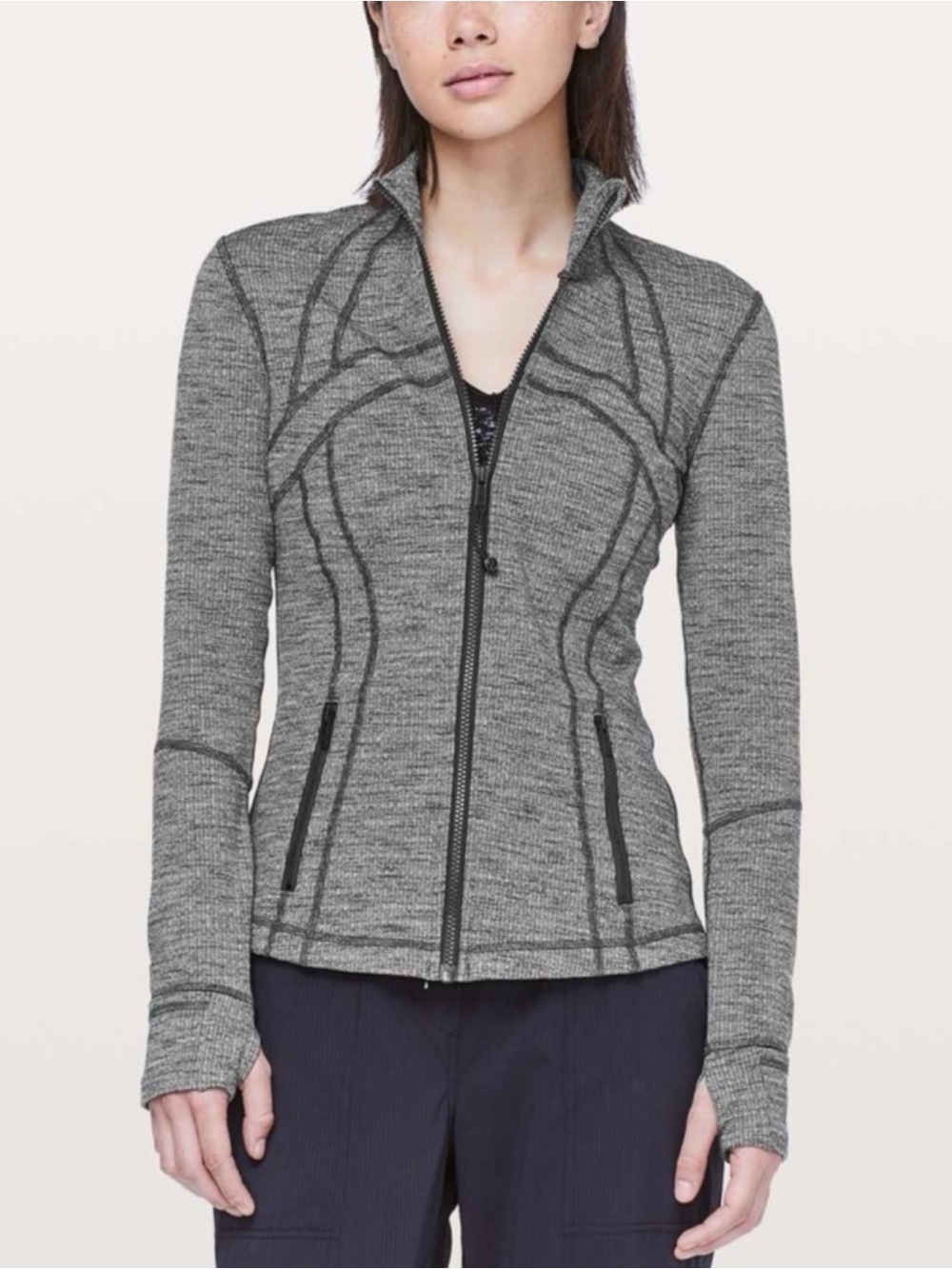 Lululemon Define Jacket Sz 12 In Luon Variegated Knit Black Heathered Black